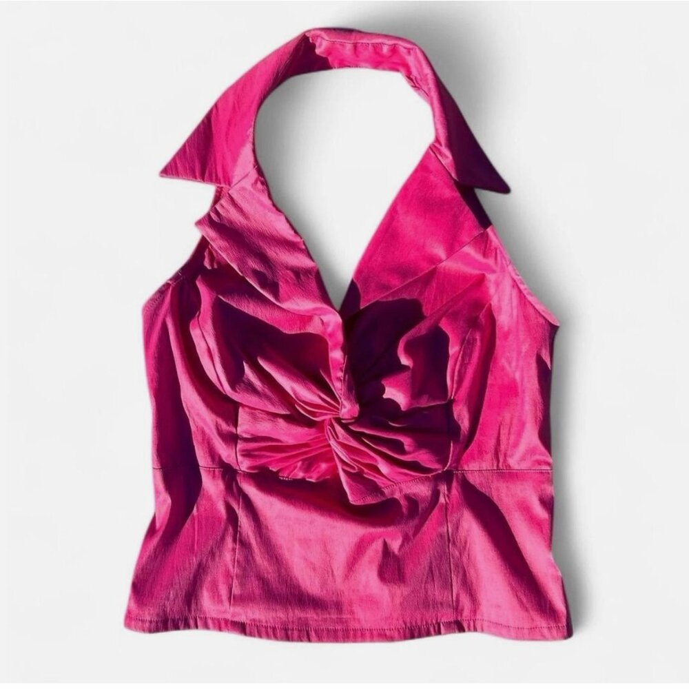 Vintage Y2K 80s Lillie Rubin Pink Halter Top Open Back 90s Zip Size Women’s 14